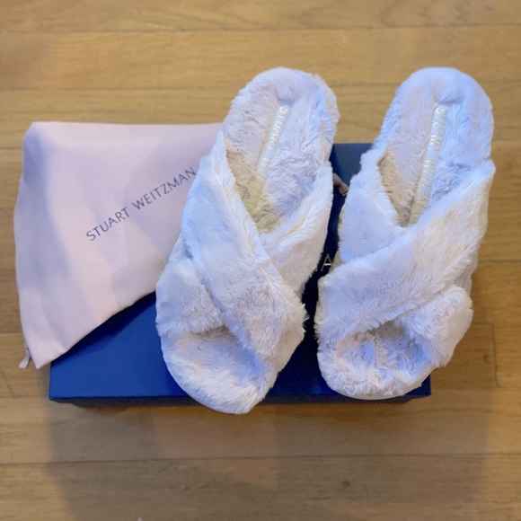 STUART WEITZMAN Roza Lift Chill Faux Fur Platform Slides - Women’s Size 37.5 EU - Picture 2 of 10